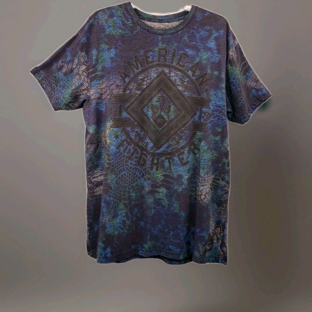 American Fighter T-Shirt Men's 2XL Petrol Blue Green Double Sided Graphic Buckle